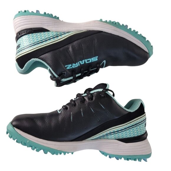 Sqairz Arrow Golf Shoes Womens Sz 7 Black Blue Waterproof Spikes Sneakers Preppy - Picture 7 of 14